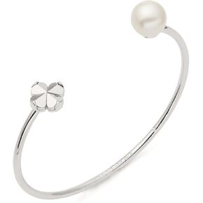 kate spade new york Pearl Cuff Bracelet, White/Silver, Urea Resin Pearl with Cubic Zirconia, Women's, Spade Flower, Adult, Regular, 7.03g, No Metal, 2.25 Inches in Kuwait