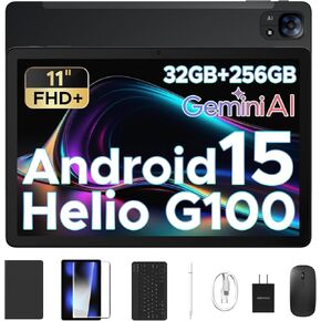 DOOGEE Tab E3 11 Inch Tablet with Keyboard, 32GB+256GB/2TB,Helio G100 Octa-Core Android 15 Tablets,Gemini AI Gaming Tablet, 8800mAh Battery, Tablets with Pen, Mouse&Case,Gray in Kuwait