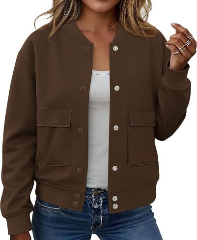 ETCYY NEW Womens Bomber Jackets Fall Winter Trendy Coats Button Down Varsity Jacket with Flap Pockets in Saudi Arabia