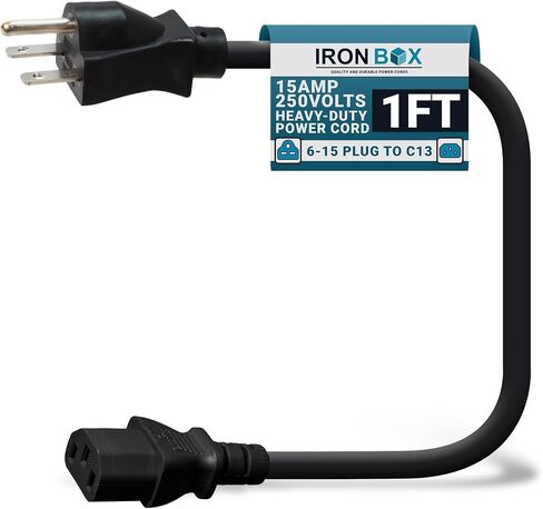 IronBox Electric NEMA 6-15 Plug to C13 موصل أسلاك الطاقة - 15A/250V - 14/3 AWG - كابل استبدال مصدر الطاقة - سلك شديد التحمل مدرج في قائمة UL للشاشة والكمبيوتر والتلفزيون والمزيد (10 أقدام، مصبوب) in Saudi Arabia