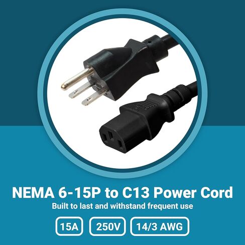 IronBox Electric NEMA 6-15 Plug to C13 موصل أسلاك الطاقة - 15A/250V - 14/3 AWG - كابل استبدال مصدر الطاقة - سلك شديد التحمل مدرج في قائمة UL للشاشة والكمبيوتر والتلفزيون والمزيد (10 أقدام، مصبوب) in Saudi Arabia