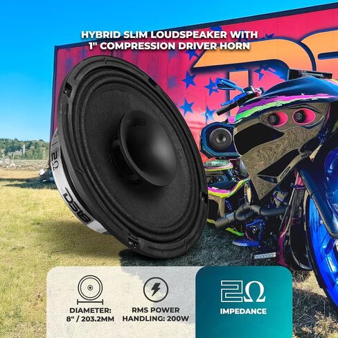 DS18 PRO-HY8.2MSL مكبر صوت هجين رفيع مقاس 8 بوصات مع بوق تشغيل مضغوط مقاس 1 بوصة، ومتوسط ​​المدى هجين ضحل محوري مقاس 8 بوصات مع محرك in Saudi Arabia