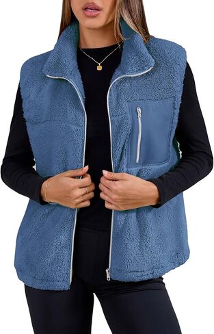 SimpleFun Women's Fuzzy Fleece Vest Trendy Zip Up Sleeveless Sherpa Jacket Stand Collar Winter Coat Outerwear with Pockets in Saudi Arabia
