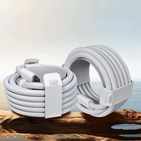 2 حزمة كابل شحن مضفر 60 واط 6.56 قدم (2 حزمة كابل USB C إلى USB C) كابل شحن سريع من النوع C 60 واط للهاتف - أبيض in Saudi Arabia