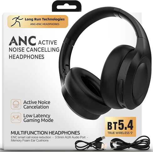 Active Noise Cancelling Headphones, Bluetooth Over Ear, Hi-Fi Stereo,100H Playback Time, High-Resolution Audio, Water Resistant, Deep Bass, Memory Foam Ear Cups, Home, Office, Studio,Travel, Work, Gym in Kuwait