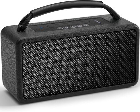 DINDIN Portable Bluetooth Speaker: 80W (Peak), 20H Playtime, Loud Wireless Wood Speakers with Bass, AUX and USB Input, Subwoofer, TWS Pairing, Vintage Speaker for Outdoor, Home, Office (Black) in Saudi Arabia