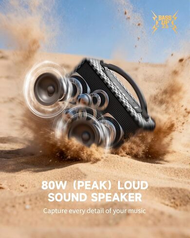 DINDIN Portable Bluetooth Speaker: 80W (Peak), 20H Playtime, Loud Wireless Wood Speakers with Bass, AUX and USB Input, Subwoofer, TWS Pairing, Vintage Speaker for Outdoor, Home, Office (Black) in Kuwait