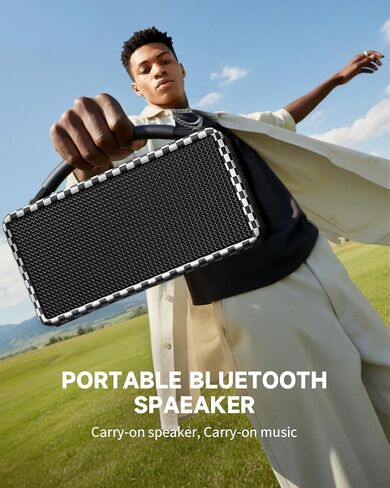 DINDIN Portable Bluetooth Speaker: 80W (Peak), 20H Playtime, Loud Wireless Wood Speakers with Bass, AUX and USB Input, Subwoofer, TWS Pairing, Vintage Speaker for Outdoor, Home, Office (Black) in Kuwait