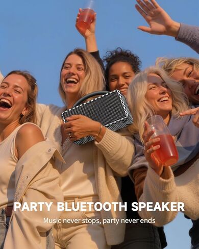 DINDIN Portable Bluetooth Speaker: 80W (Peak), 20H Playtime, Loud Wireless Wood Speakers with Bass, AUX and USB Input, Subwoofer, TWS Pairing, Vintage Speaker for Outdoor, Home, Office (Black) in Kuwait