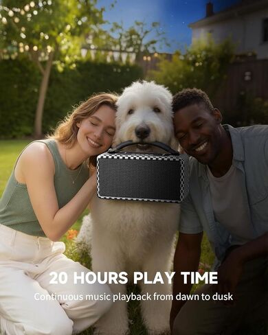 DINDIN Portable Bluetooth Speaker: 80W (Peak), 20H Playtime, Loud Wireless Wood Speakers with Bass, AUX and USB Input, Subwoofer, TWS Pairing, Vintage Speaker for Outdoor, Home, Office (Black) in Kuwait