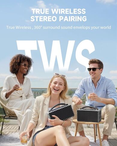 DINDIN Portable Bluetooth Speaker: 80W (Peak), 20H Playtime, Loud Wireless Wood Speakers with Bass, AUX and USB Input, Subwoofer, TWS Pairing, Vintage Speaker for Outdoor, Home, Office (Black) in Kuwait