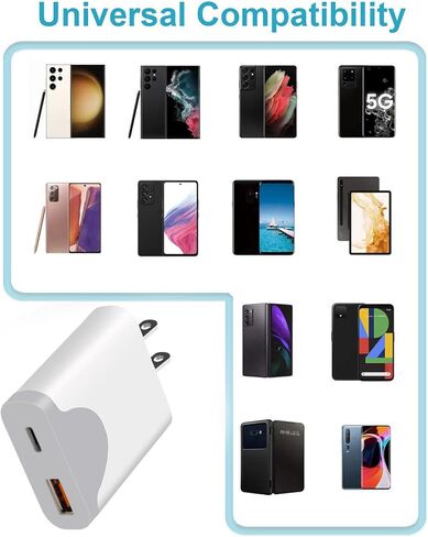 شاحن من النوع C شحن سريع، محول طاقة شاحن جداري 25 وات مع كابل شحن سريع متوافق مع Galaxy S25/S24/S23 Ultra/S23+/S22 Ultra/S22+، Note 8/9/10 (أسود) in Kuwait