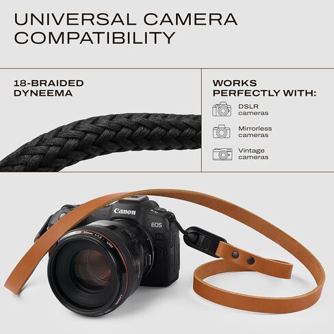 Slim Leather Camera Strap with Quick Release, Neck Adjustable Camera Shoulder Strap DSLR SLR Compatible with All Camera Brands, Padded/Tan in Kuwait