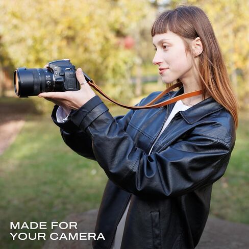 Slim Leather Camera Strap with Quick Release, Neck Adjustable Camera Shoulder Strap DSLR SLR Compatible with All Camera Brands, Padded/Tan in Kuwait