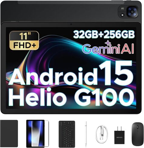 DOOGEE Tab E3 11 Inch Tablet with Keyboard, 32GB+256GB/2TB,Helio G100 Octa-Core Android 15 Tablets,Gemini AI Gaming Tablet, 8800mAh Battery, Tablets with Pen, Mouse&Case,Gray in Kuwait