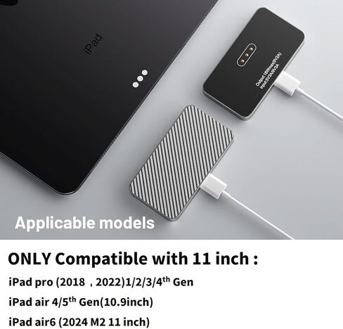 شاحن لاسلكي مغناطيسي لجهاز iPad Pro 11 (1st/2nd/3rd/4th) وiPad Air 11 (M2/M3) وiPad Air 10.9 (4th/5th)، لوحة شحن لاسلكية من خليط معدني للشحن السريع بقدرة 18 وات مع كابل سلك USB-C in Kuwait