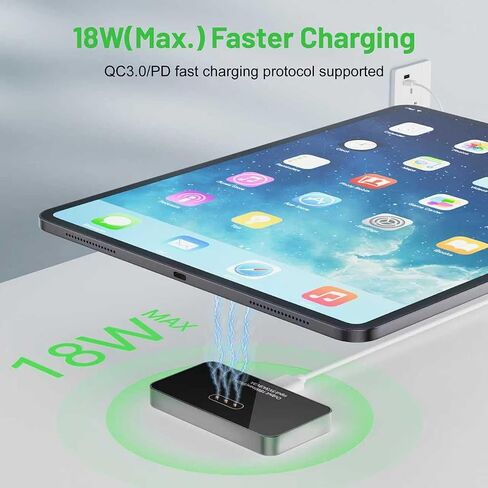Magnetic Wireless Charger for iPad Pro 11 (1st/2nd/3rd/4th) & iPad Air 11 (M2/M3) & iPad Air 10.9 (4th/5th), 18W Fast Charging Smart Connector Alloy Wireless Charging Pad with USB-C Cord Cable in Saudi Arabia