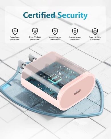 شاحن سريع 20 وات USB C معتمد من MFi لأجهزة iPad A16/10th Generation، iPad Pro 13/12.9/11 بوصة 6th/5th/4th/3rd، iPad Air 13/11 بوصة/4th/5th، iPad Mini، شاحن PD سريع مع سلك شحن USB C إلى C بطول 6.6 قدم in Saudi Arabia