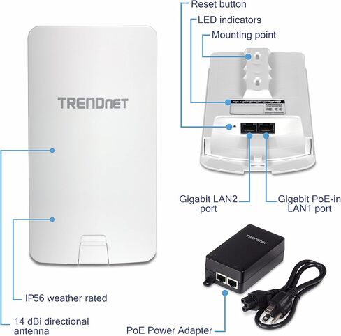 TRENDnet 14 DBI WiFi AC867 Outdoor Poe Preconfigured Point-to-Point Bridge Kit, 4 DBI Directional Antennas, for Point-to-Point WiFi Bridging Applications, 5GHz, AC867, TEW-840APBO2K in Saudi Arabia