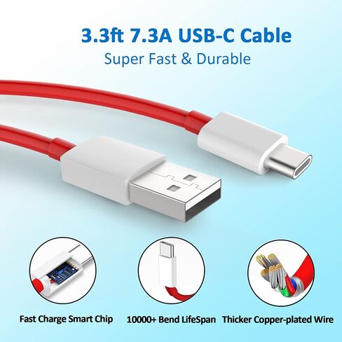 80W Ultra-Fast Charger for OnePlus, for OnePlus 10 Pro/10R/10T/Nord 2T, 3.3ft USB-C Cable with Multi-Protection, Supports 80W/65W/33W/30W/20W Charging in Saudi Arabia