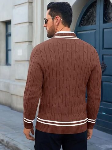 Runcati Mens V Neck Sweater Casual Cable Knit Slim Fit Pullover Long Sleeve Fall Winter Sweaters in Saudi Arabia