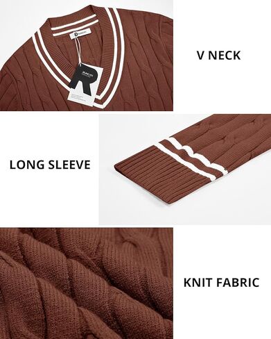 Runcati Mens V Neck Sweater Casual Cable Knit Slim Fit Pullover Long Sleeve Fall Winter Sweaters in Saudi Arabia