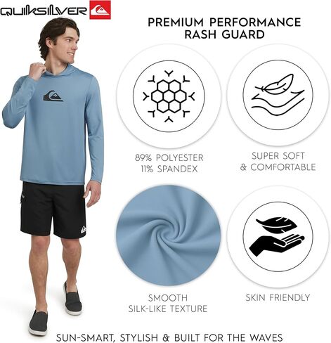Quiksilver Men's Swimwear Regular Fit UPF 50 Sun Tee Hooded Rash Guard Shirt (S-XXL) in Saudi Arabia