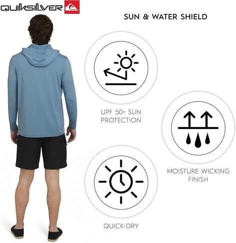 Quiksilver Men's Swimwear Regular Fit UPF 50 Sun Tee Hooded Rash Guard Shirt (S-XXL) in Saudi Arabia
