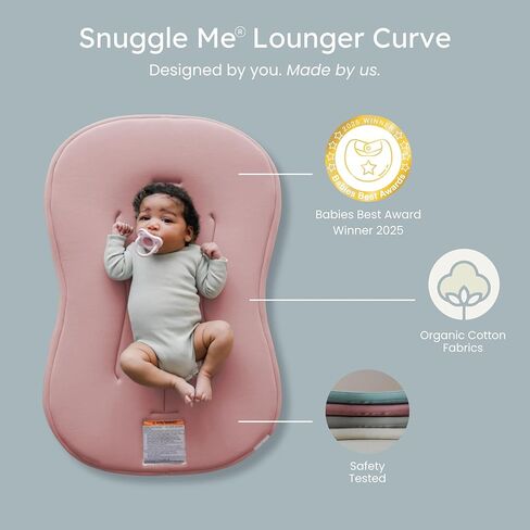 منحنى كرسي الأطفال Snuggle Me® (0-6 أشهر) - قطن عضوي فاخر مع قلب إسفنجي، غطاء قابل للغسل في الغسالة، كرسي أطفال ناعم للغاية وجيد التهوية مع حقيبة سفر (30 بوصة × 20 بوصة × 1.9 بوصة) - خشب البتولا in Kuwait