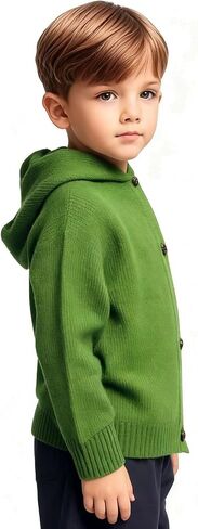 Boys' Long Sleeved Hooded Knit Cardigan Button-Front Sweater in Saudi Arabia