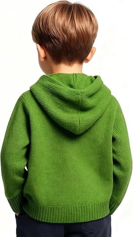 Boys' Long Sleeved Hooded Knit Cardigan Button-Front Sweater in Saudi Arabia