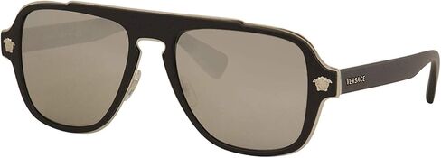 Versace Medusa Charm VE 2199 10006G Matte Black Plastic Aviator Sunglasses Silver Mirror Lens in Kuwait