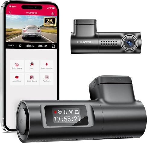 LINGDU D600 4K Dash Cam أمامي وخلفي، كاميرا سيارة واي فاي 5G، كاميرا داش للسيارات GPS، التحكم الصوتي، وضع انتظار السيارات 24 ساعة، بطاقة SD مجانية 64 جيجابايت، تسجيل حلقي، مستشعر G in Kuwait