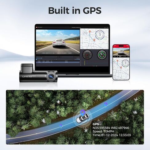LINGDU D600 4K Dash Cam أمامي وخلفي، كاميرا سيارة واي فاي 5G، كاميرا داش للسيارات GPS، التحكم الصوتي، وضع انتظار السيارات 24 ساعة، بطاقة SD مجانية 64 جيجابايت، تسجيل حلقي، مستشعر G in Kuwait