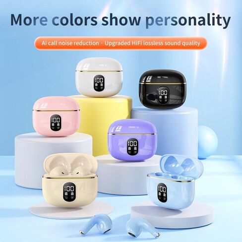 Wireless Bluetooth 5.3 Earbuds with Charging Case, LED Display, Noise Cancelling Headphones, Touch Control, 40H Playtime, Waterproof Sports Headphones with Mic (White) in Kuwait