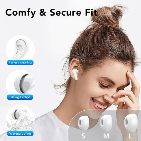 سماعات أذن لاسلكية حقيقية، بلوتوث 5.3، ميكروفون بخاصية إلغاء الضوضاء IPX7، صوت ستيريو هاي فاي مقاوم للماء، بطارية طويلة، وقت تشغيل 42 ساعة، اقتران تلقائي لسماعات Android/Samsung/Apple iPhone pro، أبيض in Saudi Arabia