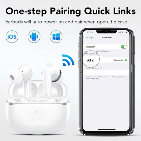 سماعات أذن لاسلكية حقيقية، بلوتوث 5.3، ميكروفون بخاصية إلغاء الضوضاء IPX7، صوت ستيريو هاي فاي مقاوم للماء، بطارية طويلة، وقت تشغيل 42 ساعة، اقتران تلقائي لسماعات Android/Samsung/Apple iPhone pro، أبيض in Saudi Arabia