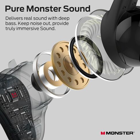 سماعات أذن لاسلكية Monster N-Lite 210، سماعات رأس ستيريو بلوتوث 5.4 داخل الأذن، ميكروفون مدمج لإجراء مكالمات واضحة للغاية، وقت تشغيل 32 ساعة، شحن سريع من النوع C، سماعات أذن داخل الأذن مقاومة للماء للرياضة in Saudi Arabia