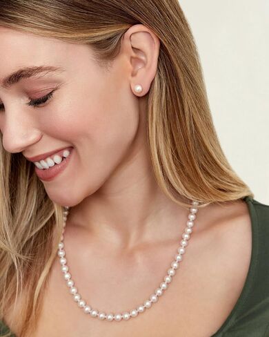 The Pearl Source 14K Gold 6.0-6.5mm AAAA Quality White Freshwater Cultured Pearl Necklace for Women in 20" Matinee Length Pearl Gifts for Christmas, Holidays and Anniversary in Saudi Arabia
