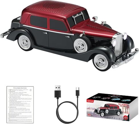 WS-1934 Retro Classic Car Bluetooth Replica Speaker – Wireless HD Sound with FM Radio,TWS Stereo,LED Party Lights,Built-in Microphone Hands-Free Call, Surprise Portable Gift for Party Use(Red) in Saudi Arabia