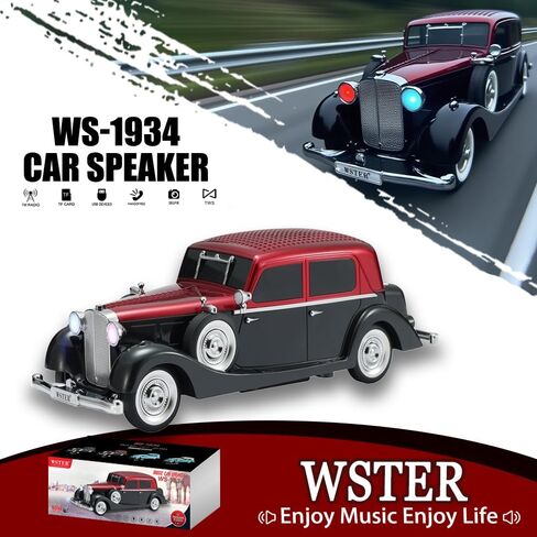 WS-1934 Retro Classic Car Bluetooth Replica Speaker – Wireless HD Sound with FM Radio,TWS Stereo,LED Party Lights,Built-in Microphone Hands-Free Call, Surprise Portable Gift for Party Use(Red) in Saudi Arabia