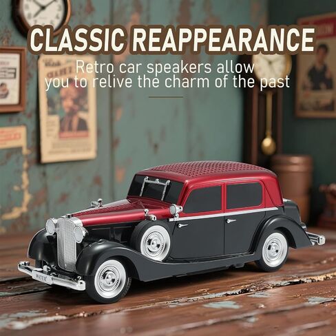 WS-1934 Retro Classic Car Bluetooth Replica Speaker – Wireless HD Sound with FM Radio,TWS Stereo,LED Party Lights,Built-in Microphone Hands-Free Call, Surprise Portable Gift for Party Use(Red) in Saudi Arabia