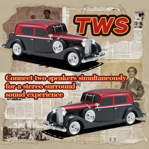 WS-1934 Retro Classic Car Bluetooth Replica Speaker – Wireless HD Sound with FM Radio,TWS Stereo,LED Party Lights,Built-in Microphone Hands-Free Call, Surprise Portable Gift for Party Use(Red) in Saudi Arabia