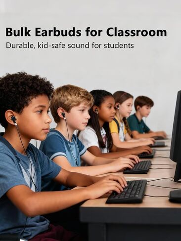 DULLA 100 Pcs Bulk Earbuds Wired Headphones for Classroom, Lightweight Headphones in Ear for Students Schools Libraries, No Microphone, Wholesale Ear Buds 3.5mm Jack Individually Bagged (Black/White) in Saudi Arabia