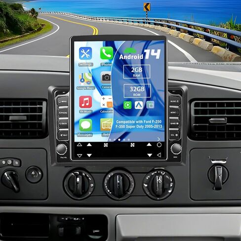 راديو ستيريو للسيارة Android 14 Double Din لسيارة Ford F-250 F-350 Super Duty 2005-2013، 9.7 بوصة راديو سيارة مع تشغيل لاسلكي Android Auto GPS WiFi Bluetooth RDS DSP SWC كاميرا احتياطية in Saudi Arabia