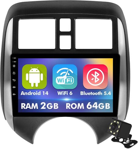 ستيريو سيارة 9 بوصة IPS تعمل باللمس Android 14 لسيارة Nissan Versa Note 2014-2018 مع CarPlay اللاسلكي وAndroid Auto 2+64GB راديو السيارة، يدعم WiFi 6، Bluetooth، 5.4، كاميرا احتياطية، SWC in Kuwait