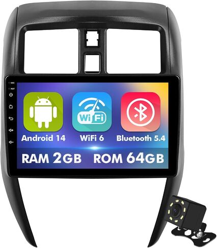 ستيريو سيارة 9 بوصة IPS تعمل باللمس Android 14 لسيارة Nissan Versa Note 2014-2018 مع CarPlay اللاسلكي وAndroid Auto 2+64GB راديو السيارة، يدعم WiFi 6، Bluetooth، 5.4، كاميرا احتياطية، SWC in Kuwait