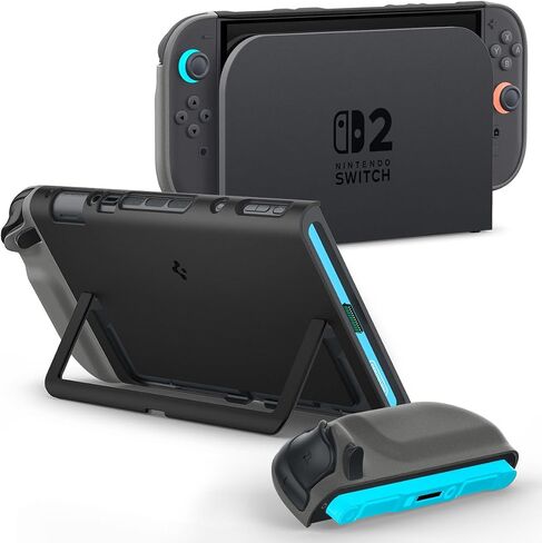 Spigen Thin Fit مصمم لجهاز نينتندو سويتش OLED موديل 7 بوصة وحقيبة قابلة للإرساء لوحدة التحكم Joy-Con مع حافظة واقية بمسند - أسود in Saudi Arabia