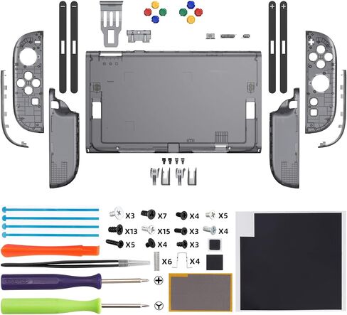 أزرار صدفة DIY متطرفة لجهاز Nintendo Switch 2، لوحة خلفية خلفية لوحدة التحكم المخصصة + لوحة تحكم أمامية مع شرائط زخرفية، مفاتيح اتجاه ABXY لـ Joycon 2 - إصدار Essence - لائحة سوداء شفافة in Kuwait