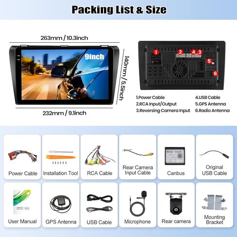 4G+128G Android 15 Car Stereo for Mazda 3 2004-2009 with Wireless CarPlay Android Auto 9" incell Touch Screen Car Radio Bluetooth GPS WiFi RDS FM HD Backup Camera in Saudi Arabia
